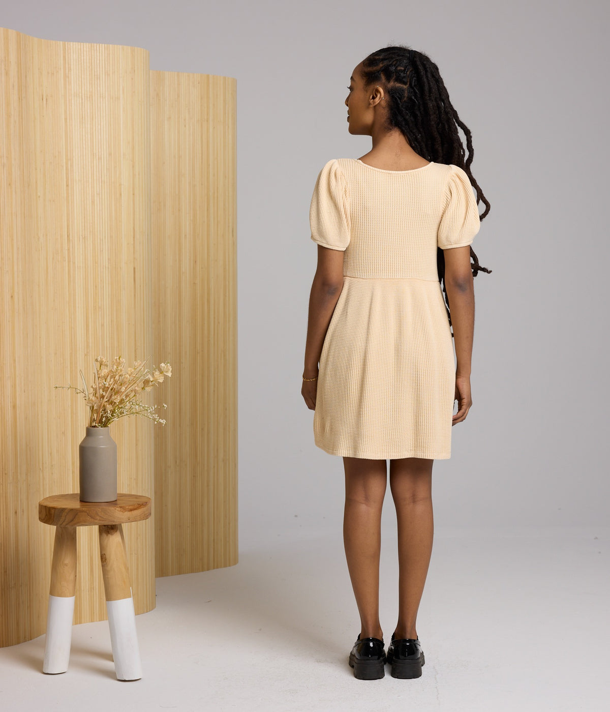 Ethel Waffle Knit Dress - Dusty Peach