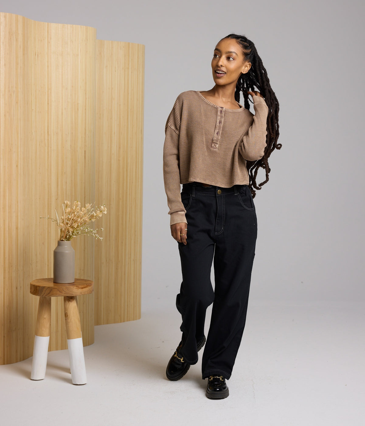 Cris Waffle Knit Top - Pinto