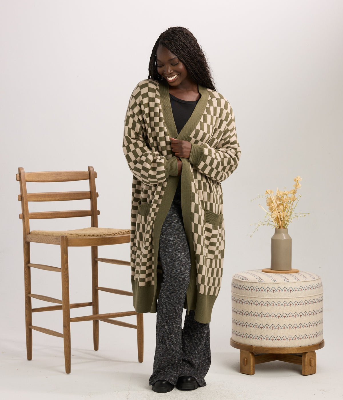 Baldwin Long Cardigan - Lunar/Pine