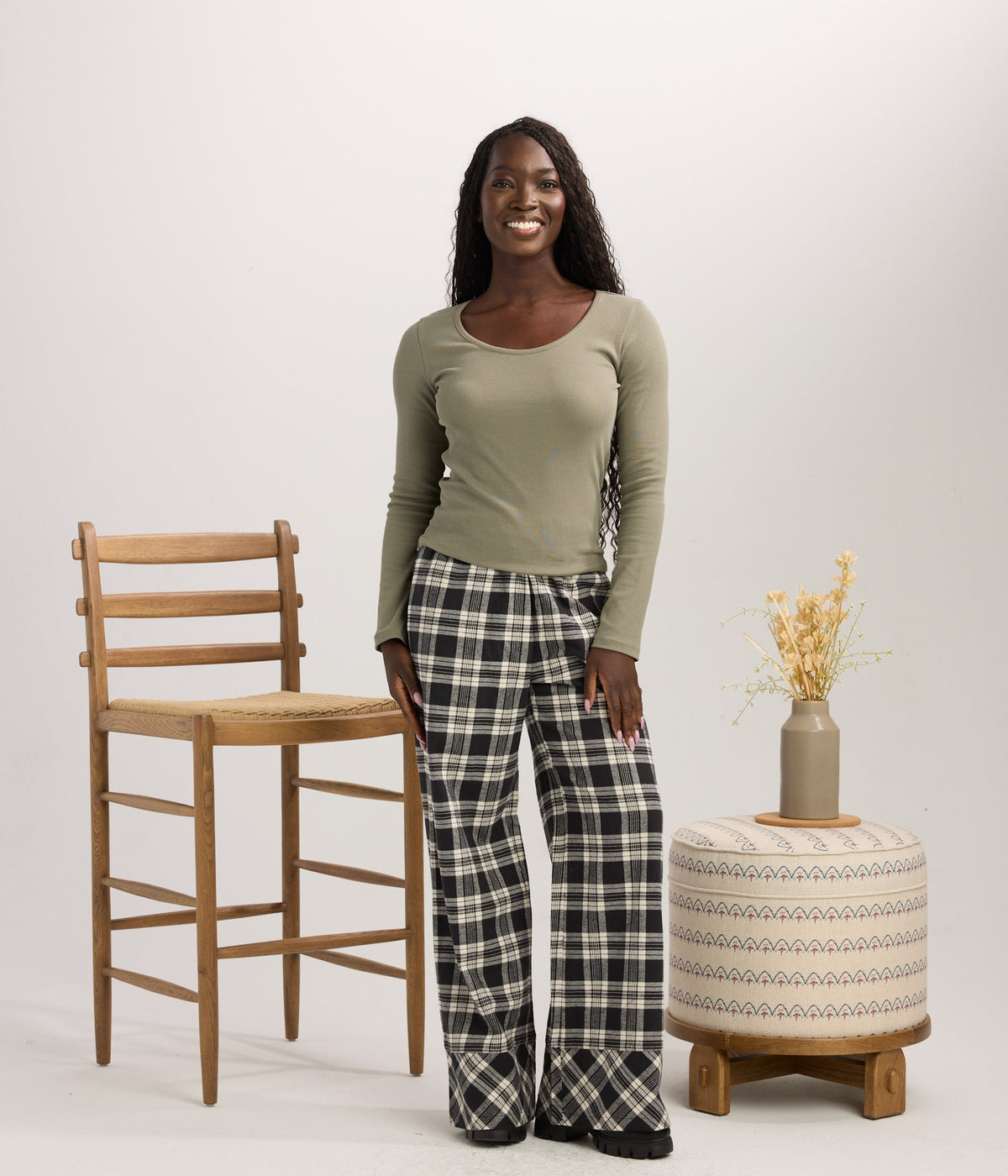 Ciara Flannel Pant - Black/Pearl