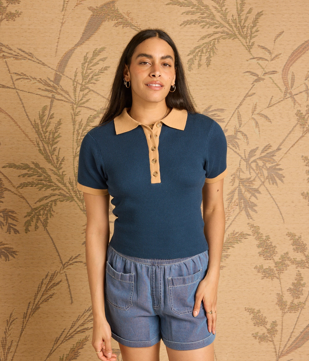 Zuri Knit Polo Top - Sapphire