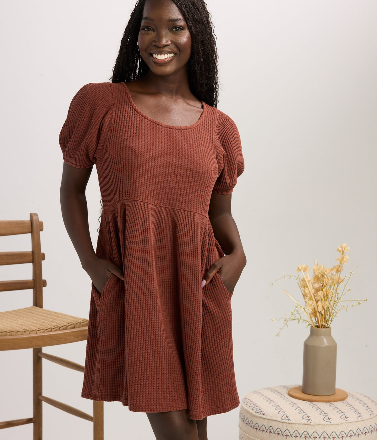 Ethel Waffle Knit Dress - Copper