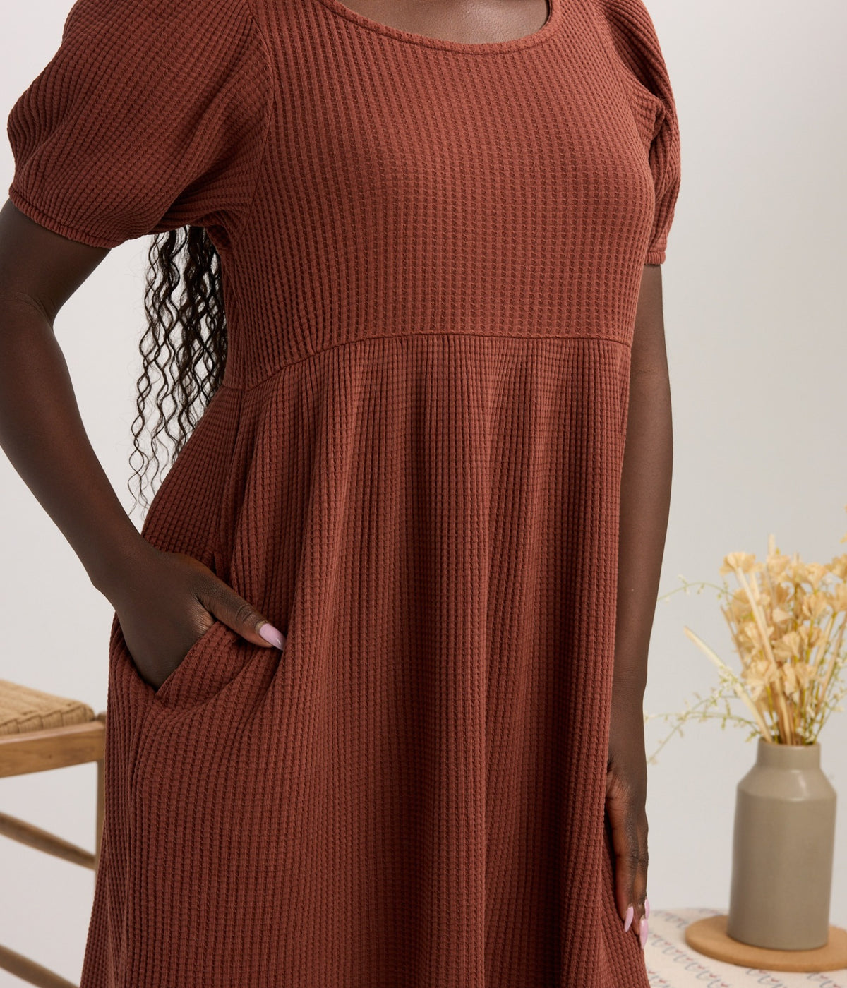Ethel Waffle Knit Dress - Copper