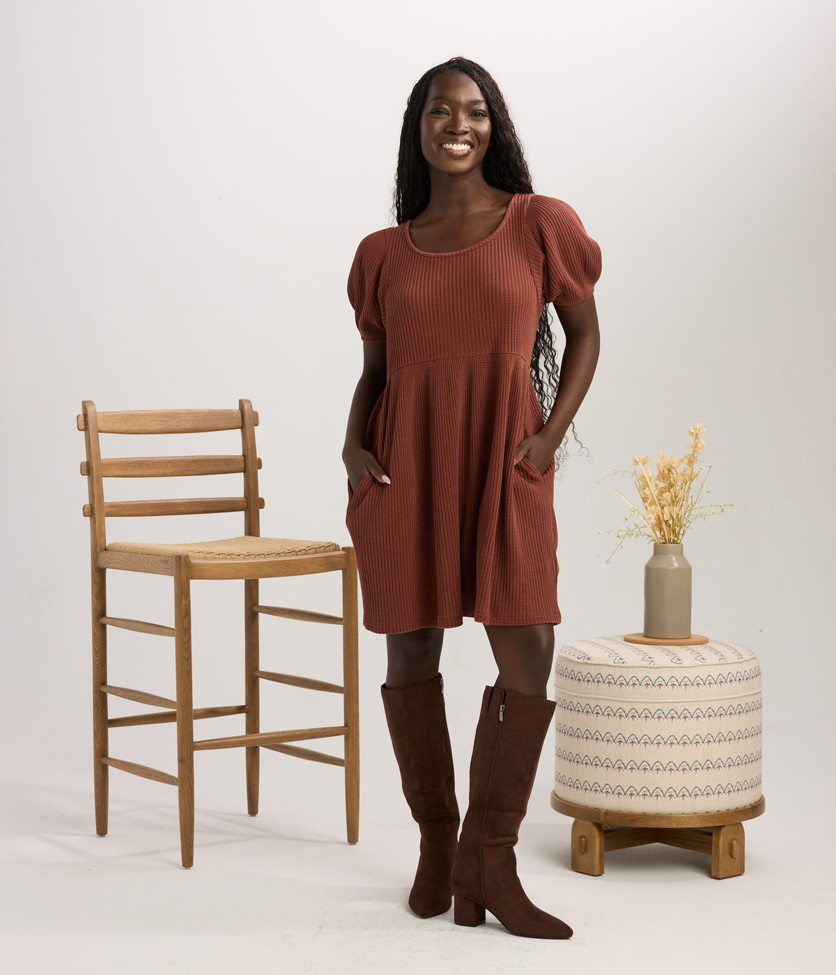 Ethel Waffle Knit Dress - Copper