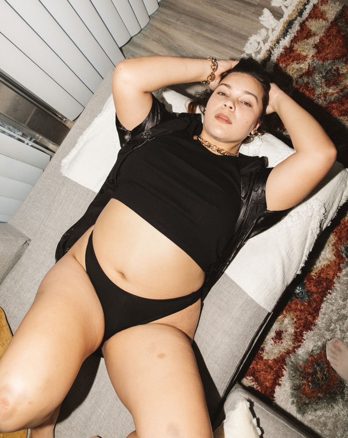 high rise thong - black